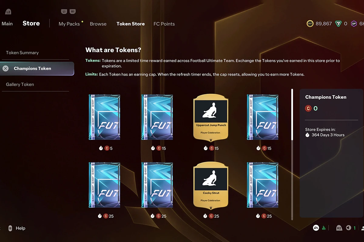 FC 27 Token Store Displaying Champions Reward Items